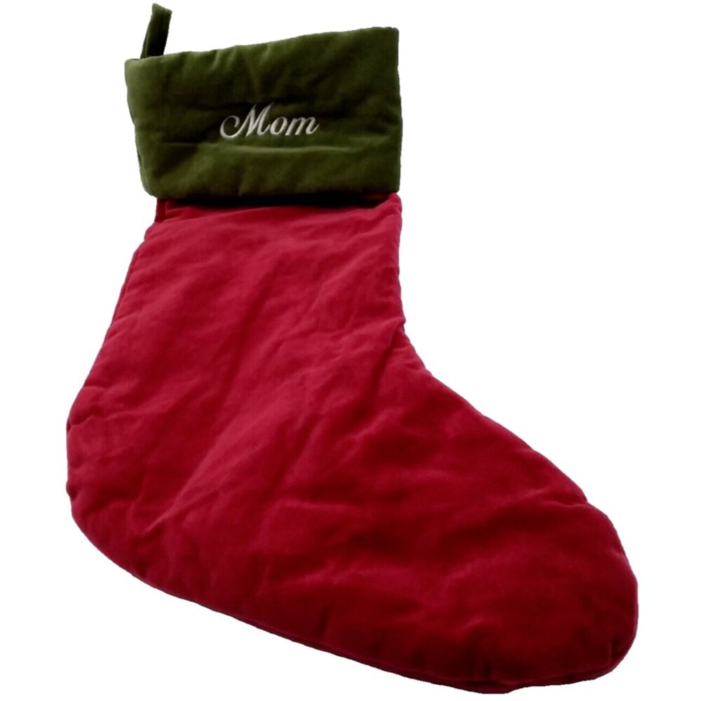 Pottery Barn Mom Velvet Stocking Christmas Holiday Xmas Red Green Monogrammed